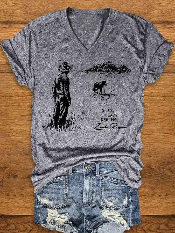 Women's country western Print V-Neck T-Shirt