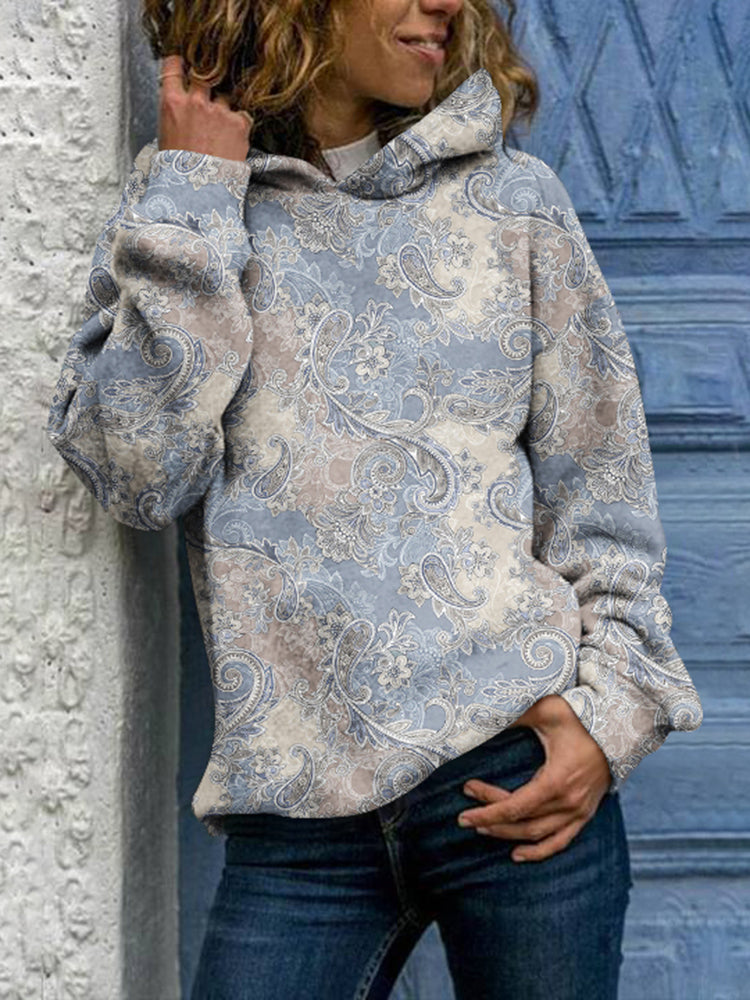 Vintage Print Casual Long Sleeve Hoodie