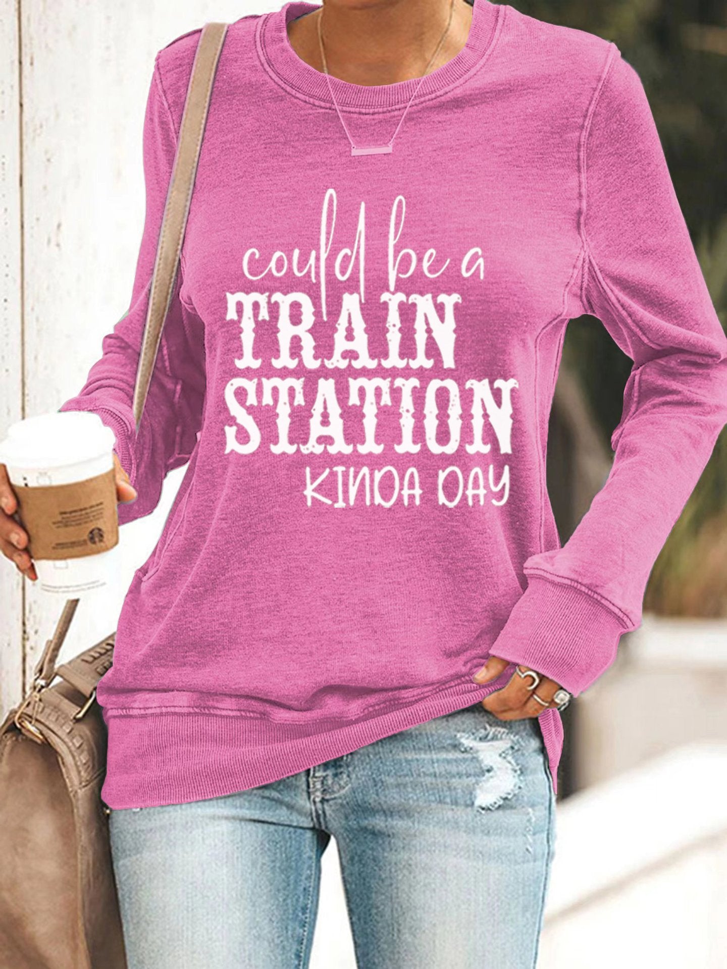 Women's Could Be A Train Station Kinda Day Print Sweatshirt