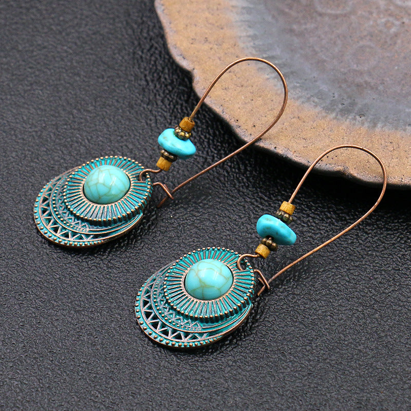 Wisherryy Alloy Creative Big Ear Hook Turquoise Earrings