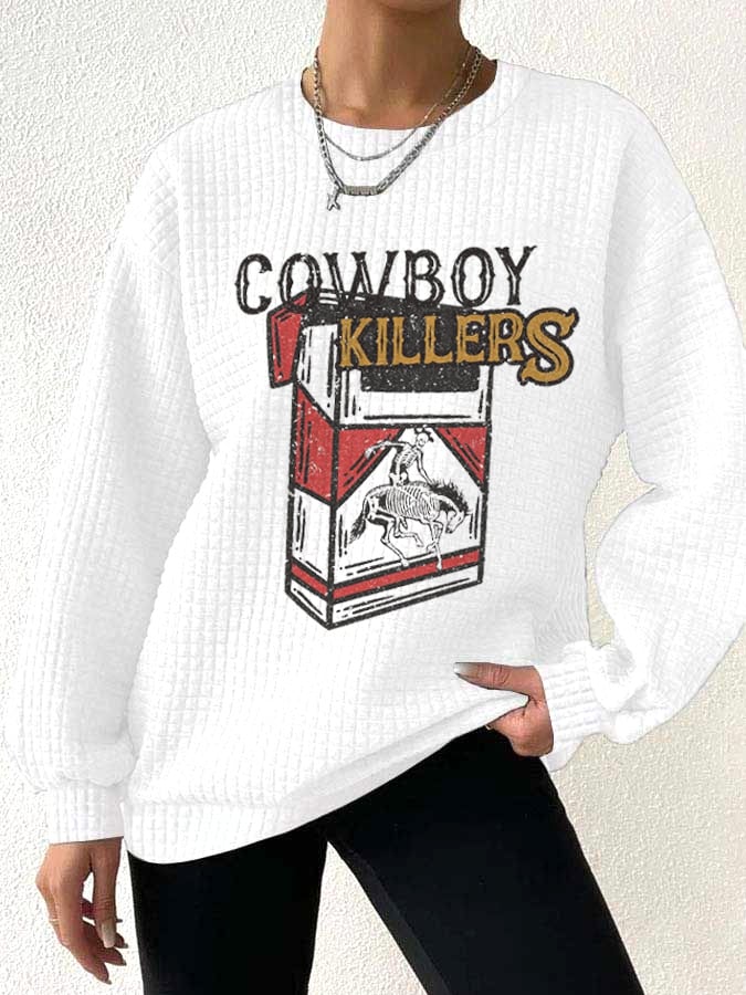 Women's Cowboy Killer Print Waffle Sweatshirt