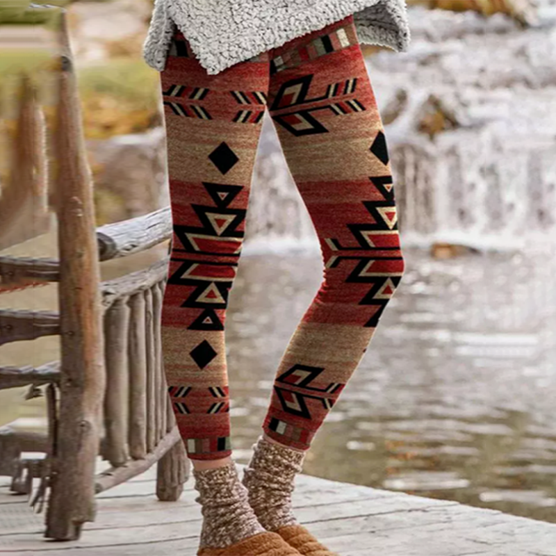 Vintage Western Print Casual Leggings