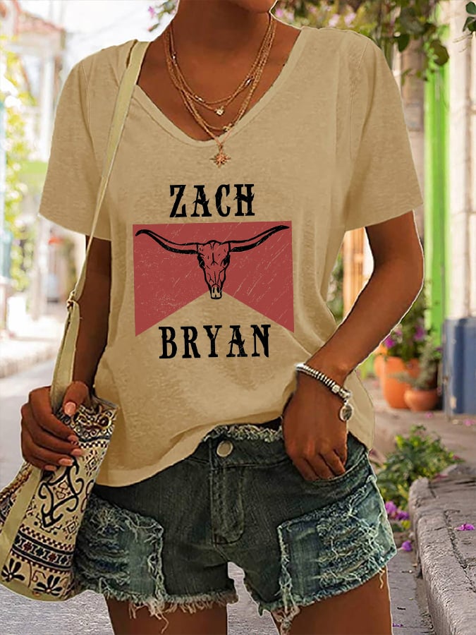 Women's 'Zach Bryan, American Heartbreak' Print V-Neck T-Shirt