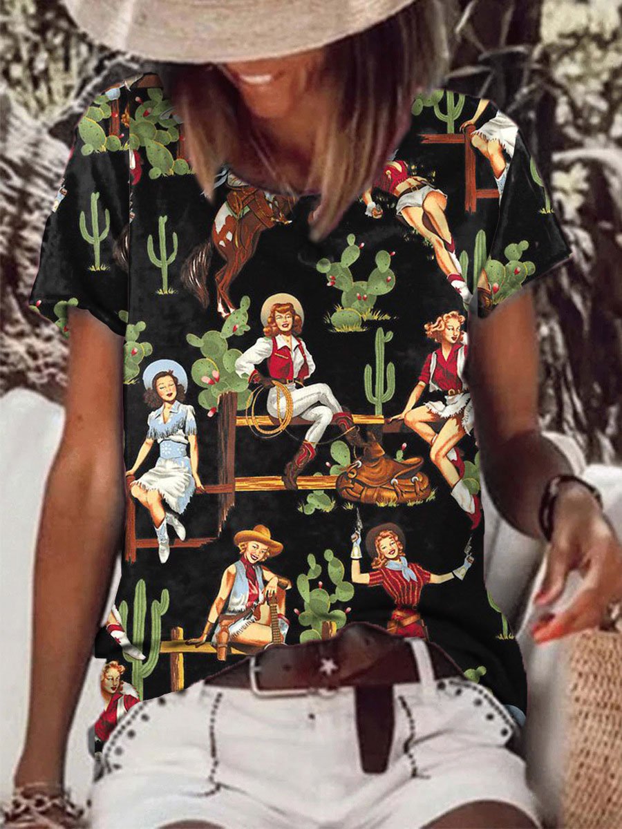 Women's Vintage Western Print T-Shirt