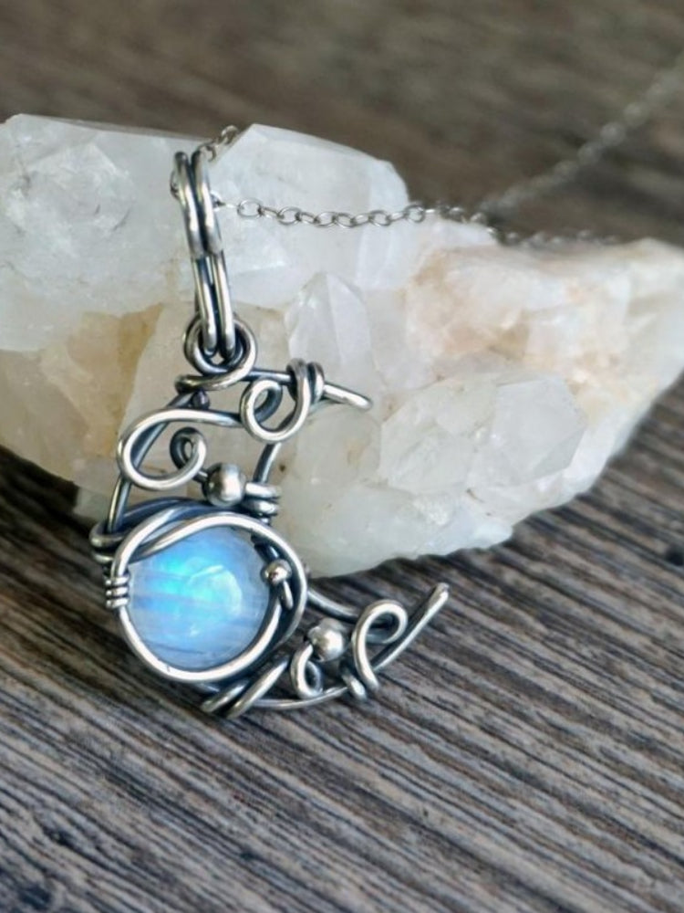 Wisherryy Vintage Boho Moon Inspired Moonstone Necklace