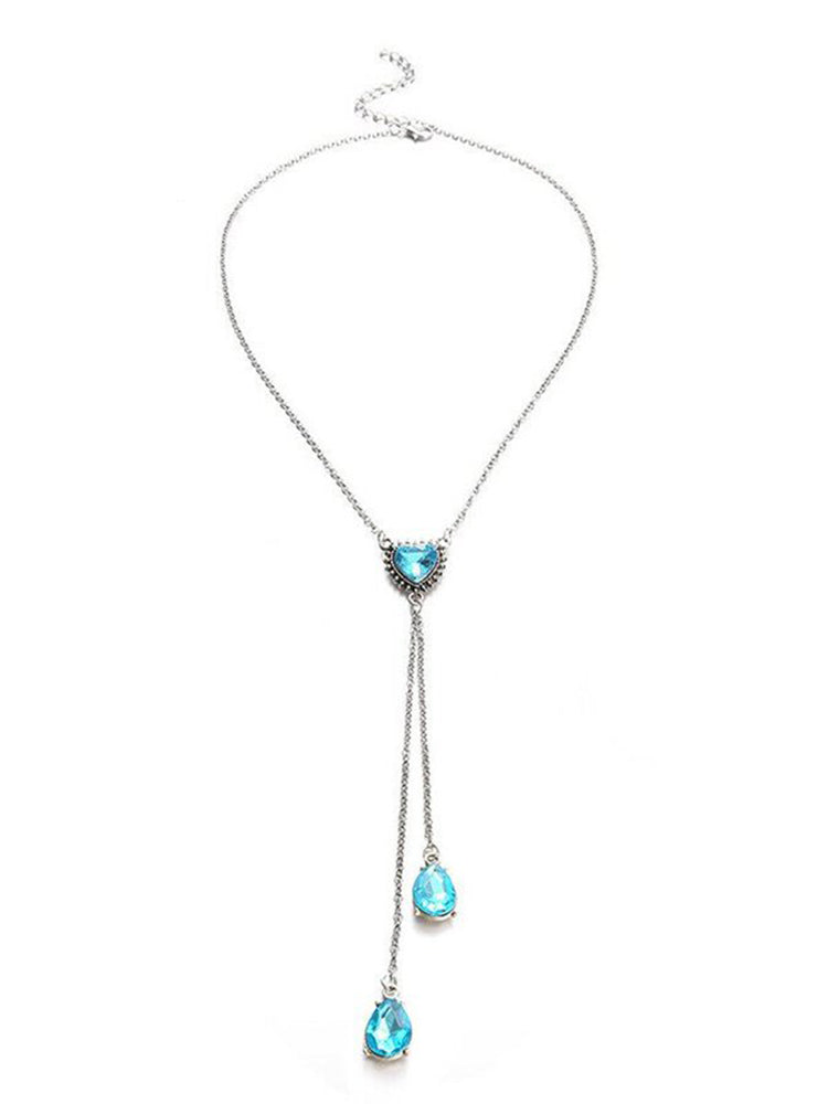 Wisherryy Heart Shaped Water Drop Gemstone Pendant Necklace