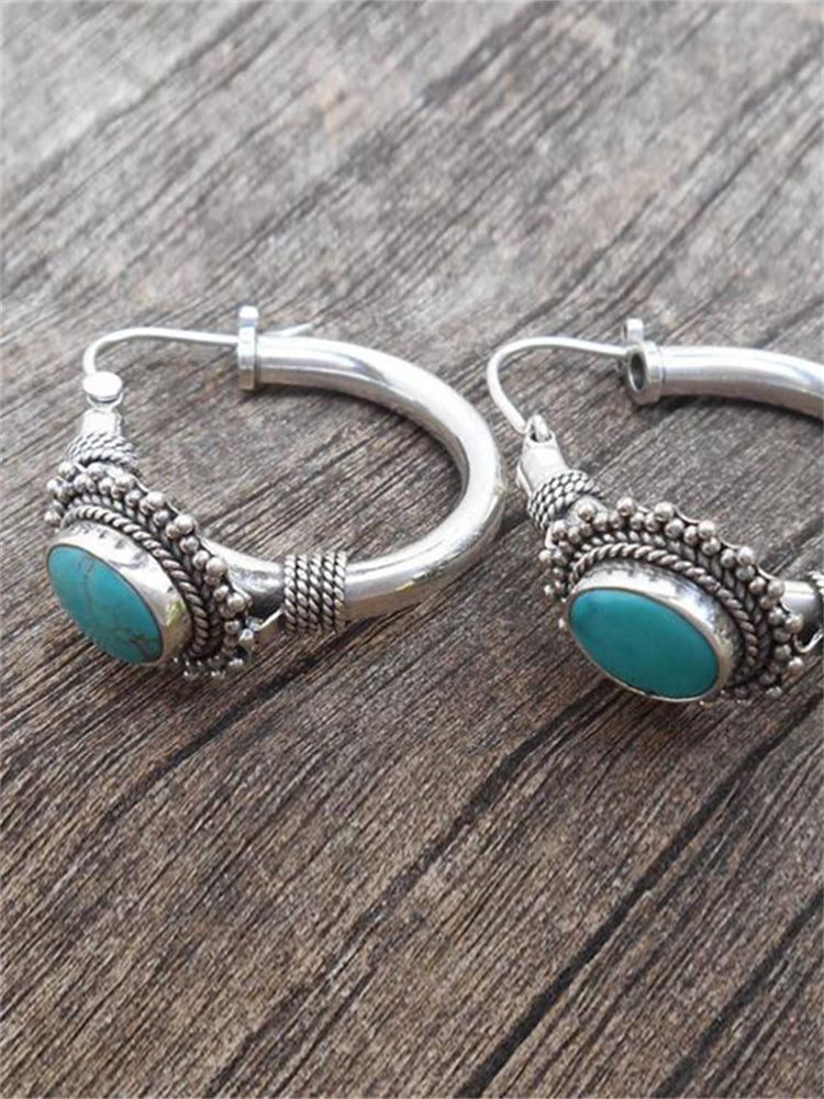 Wisherryy Vintage Turquoise Studded Ring Earrings