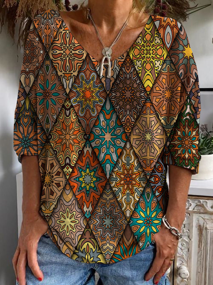 Ethnic Patch Geometric Graphic T Shirt