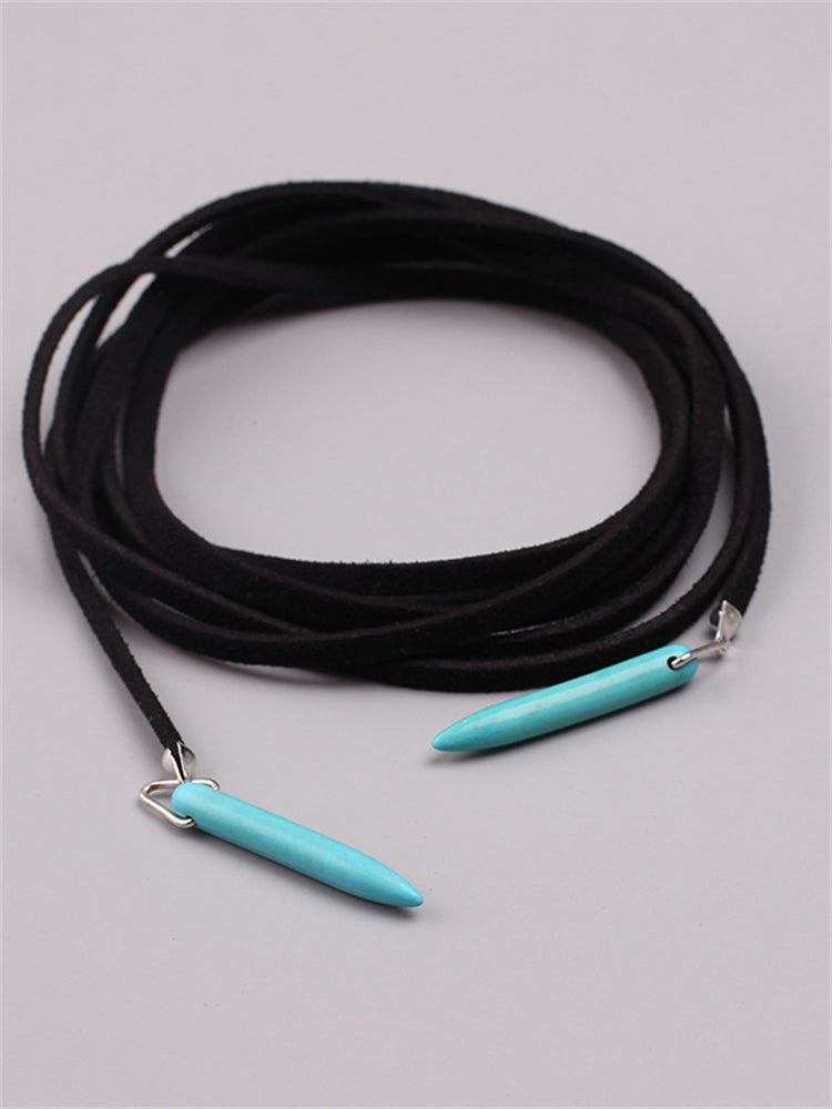 Wisherryy Western Turquoise Pendant Leather Necklace