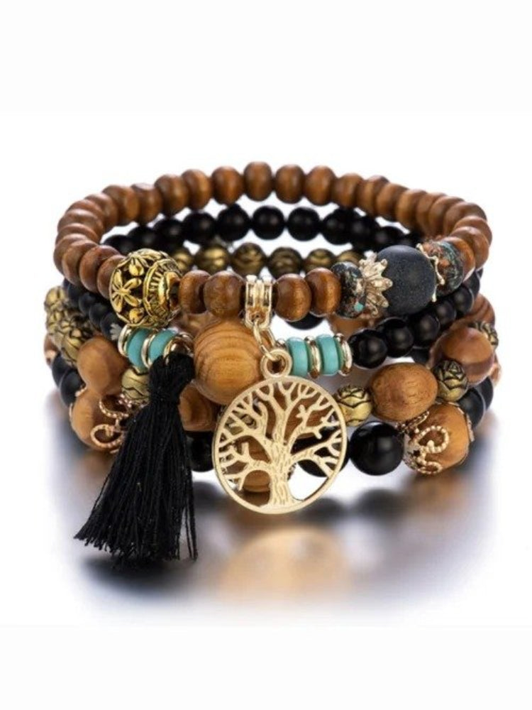 Vintage Boho Multilayer Wooden Bead Bracelet