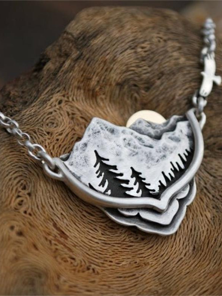 Wisherryy Sunrise Landscape Inspired Carving Necklace