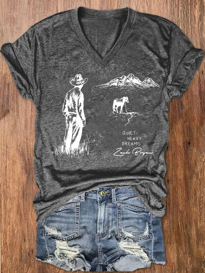 Women's country western Print V-Neck T-Shirt