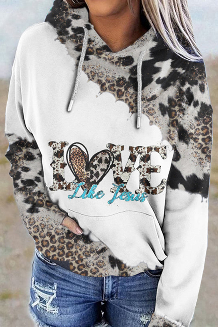 Western Leopard Print Long Sleeve Casual Hoodie