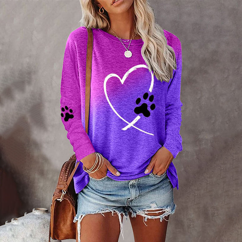 Heart Paw Gradient Print Long Sleeve T-Shirt