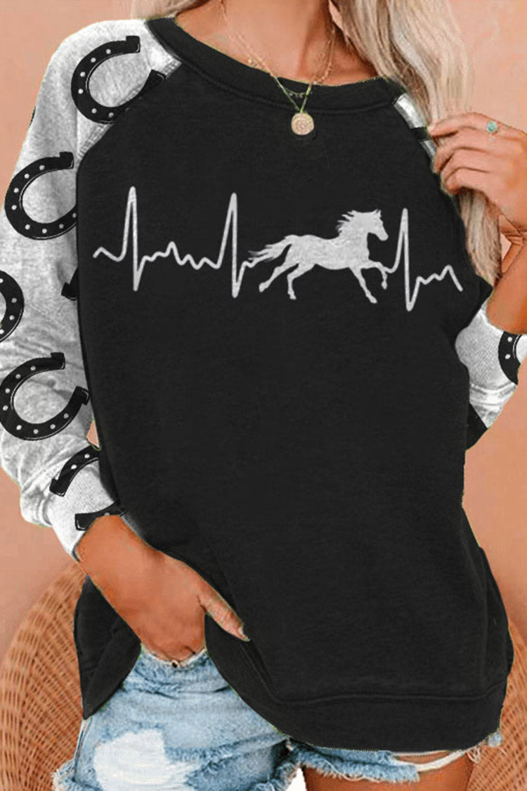 Horse Stitched Horseshoe Print Sweatshirt