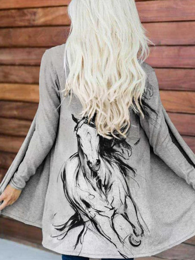 Western Horse Print Long Sleeve Casual Cardigan