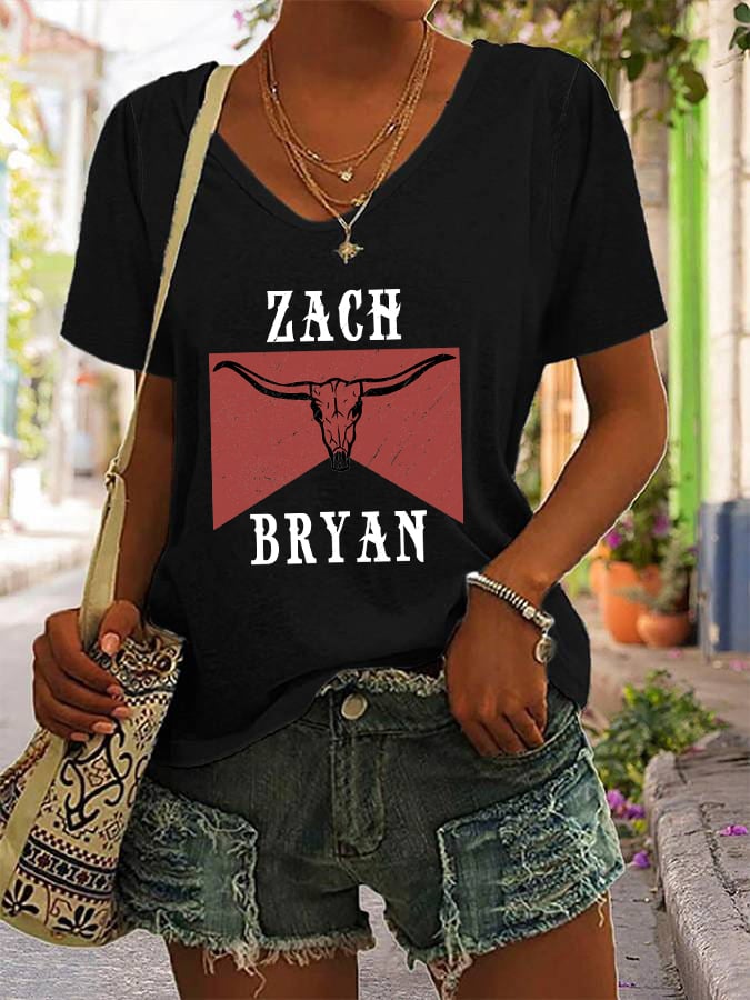 Women's 'Zach Bryan, American Heartbreak' Print V-Neck T-Shirt