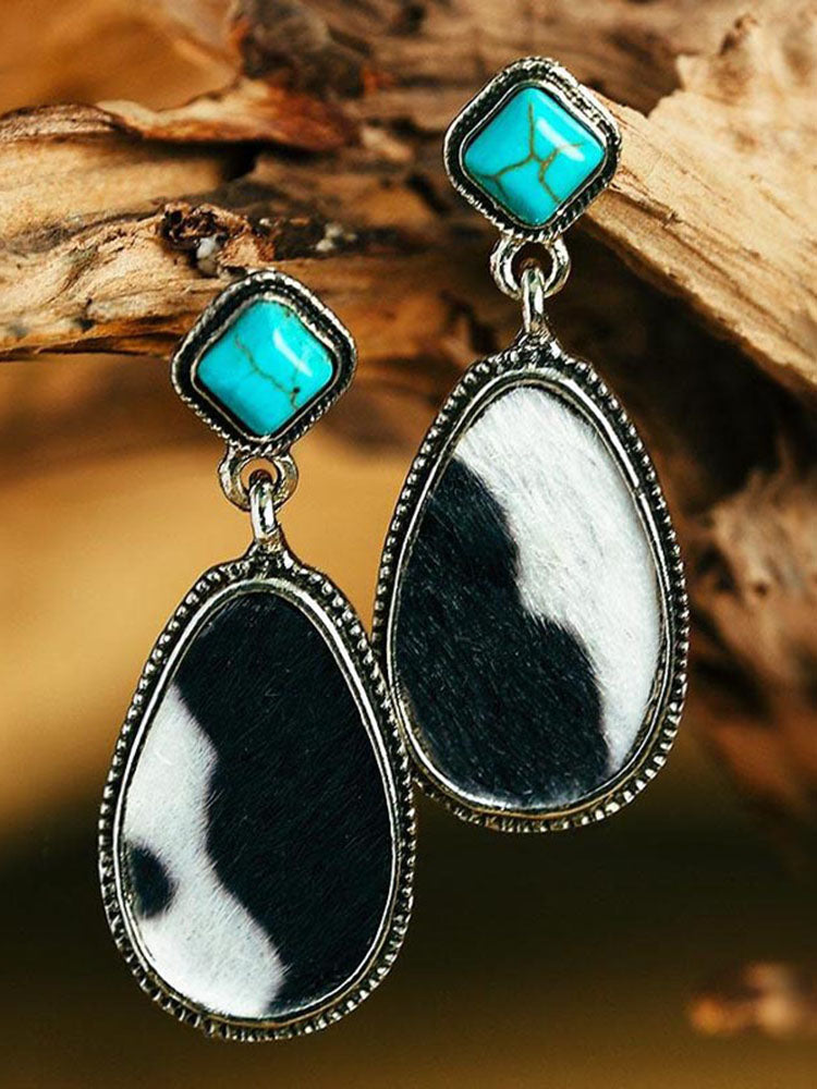 Vintage Contrast Cow Earrings