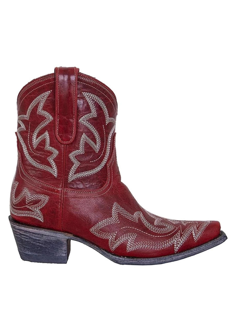 Wisherryy Vintage Embroidered Western Cowgirl Ankle Boots