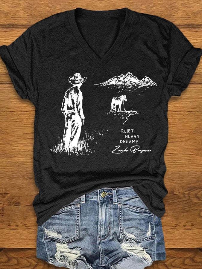 Women's country western Print V-Neck T-Shirt