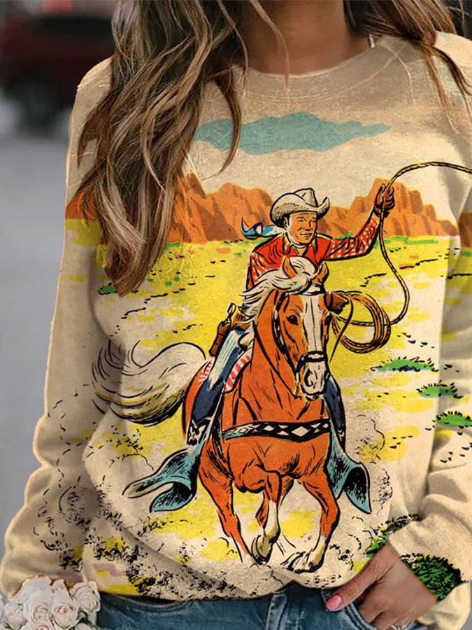 Casual Western Print Sweatshirt