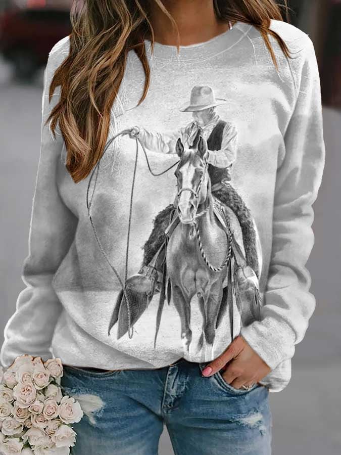 Women'S Casual Printed Long-Sleeved Sweatshirt