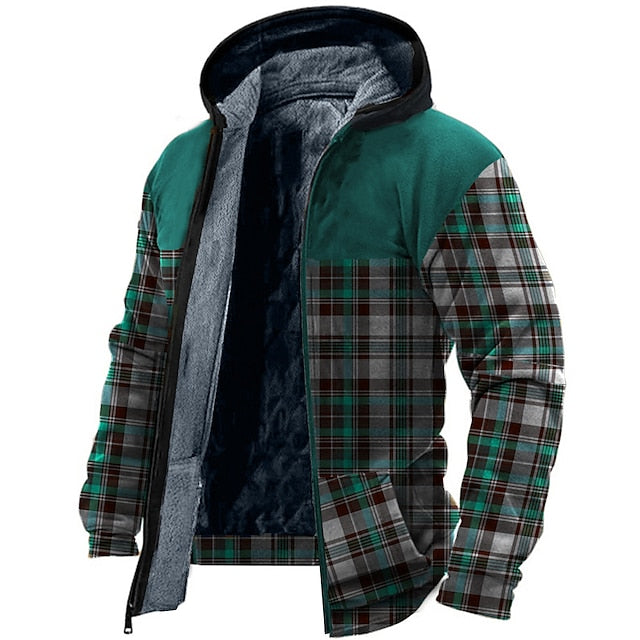 Men's Plaid Graphic Fleece Hoodie - Casual Daily Wear