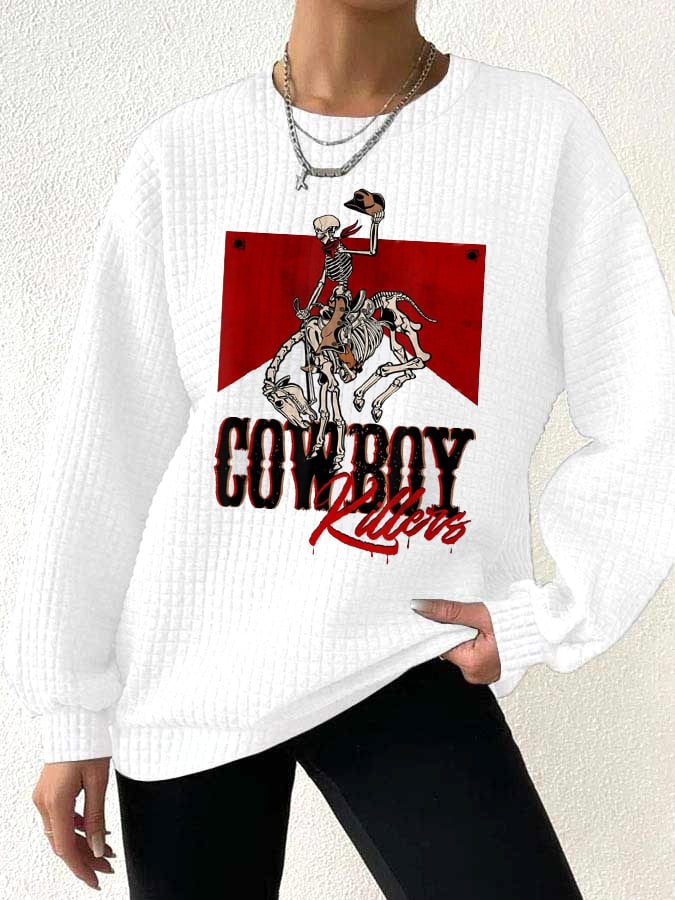 Women's Cowboy Killer Print Waffle Sweatshirt