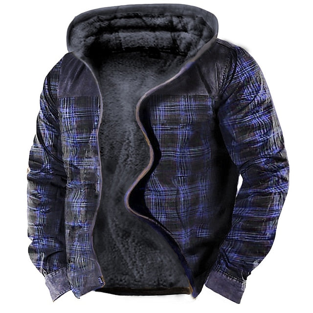 Men's Tartan Graphic Fleece Hoodie - Casual Daily Designer