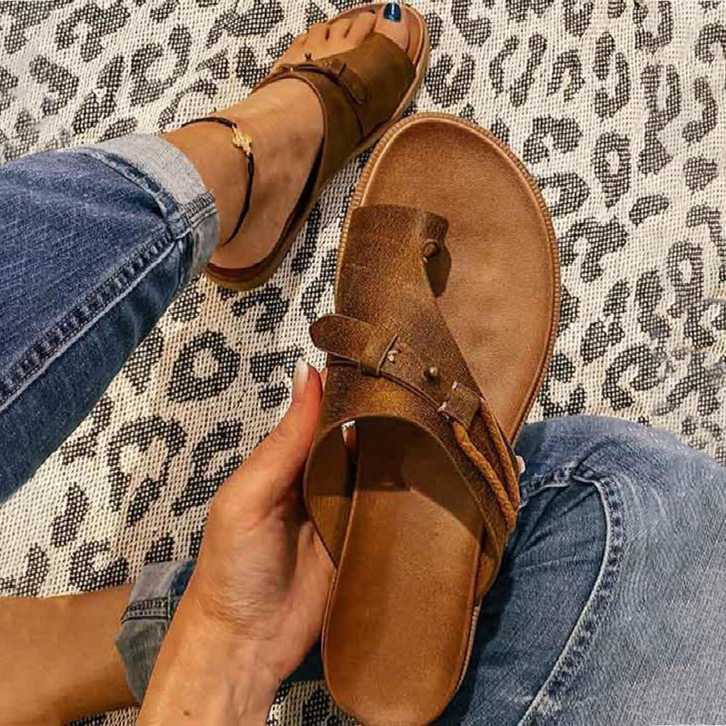 Wisherryy Casual Leather Flip Flops