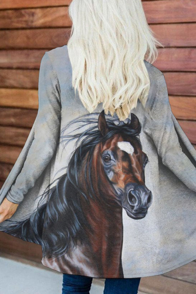 Western Horse Print Casual Cardigan