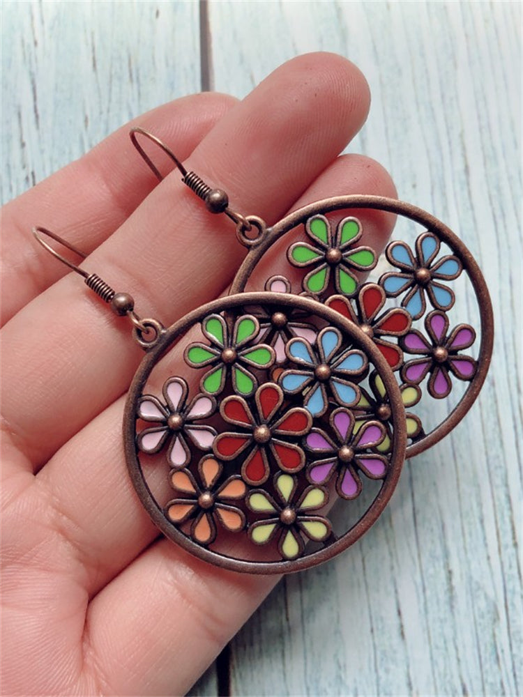 Wisherryy Colorful Flowers Hollow Carving Earrings