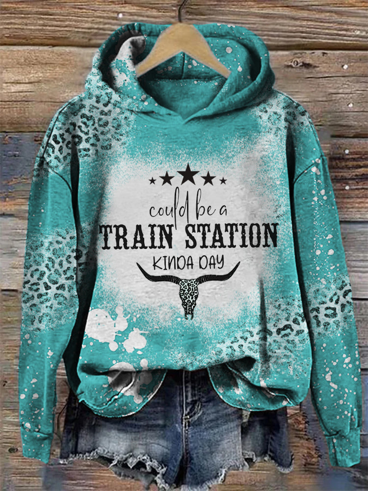 Could Be A Train Station Kinda Day Leopard Bleached Hoodie