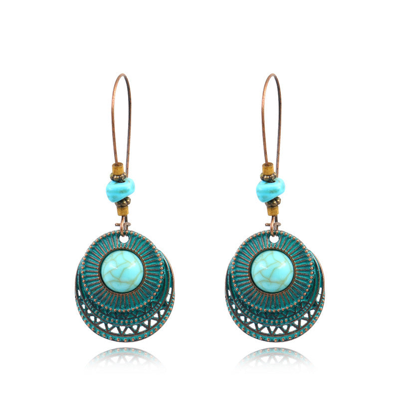 Wisherryy Alloy Creative Big Ear Hook Turquoise Earrings