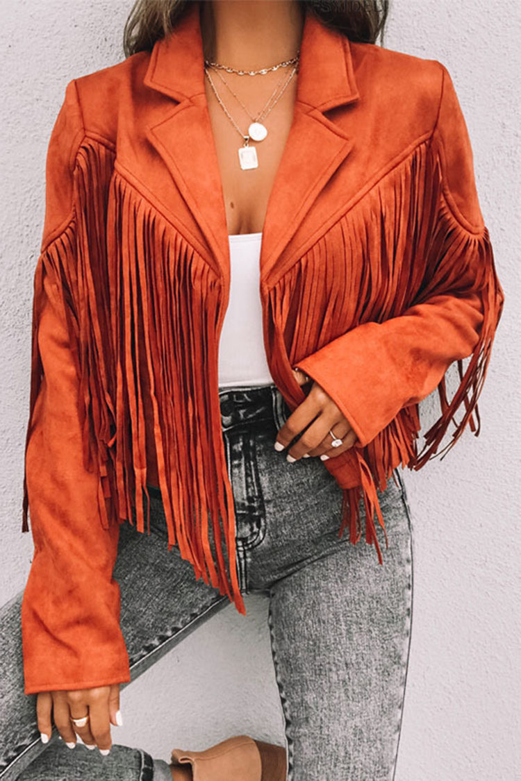 Oversized Solid Fringed Long Sleeve Jacket