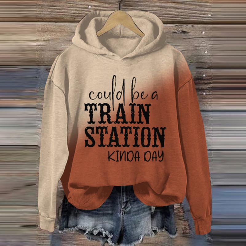 Could Be A Train Station Kinda Day V Neck Long Sleeve Hoodie