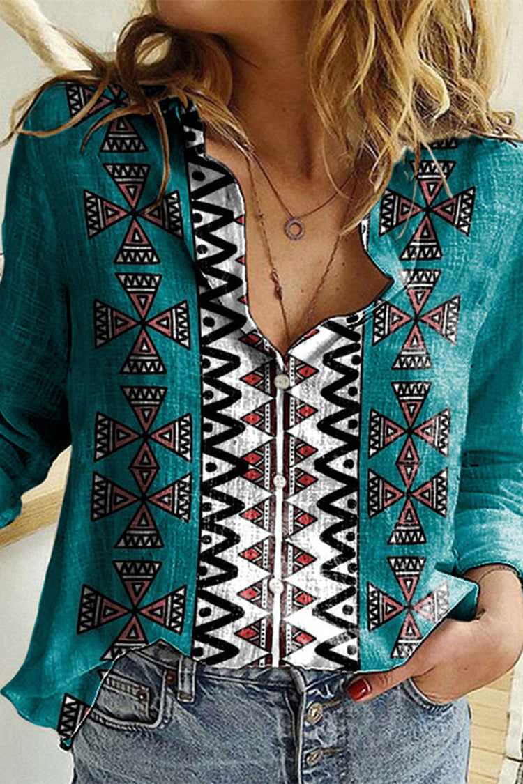 Vintage Totem Print Long Sleeve Shirt