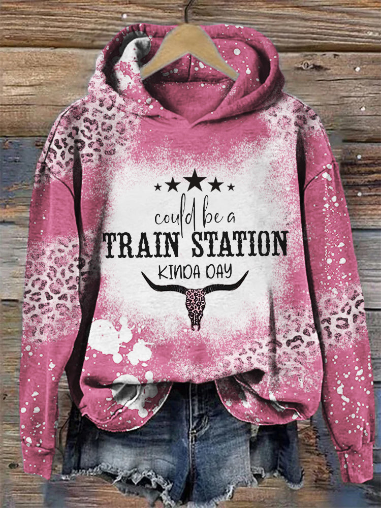 Could Be A Train Station Kinda Day Leopard Bleached Hoodie