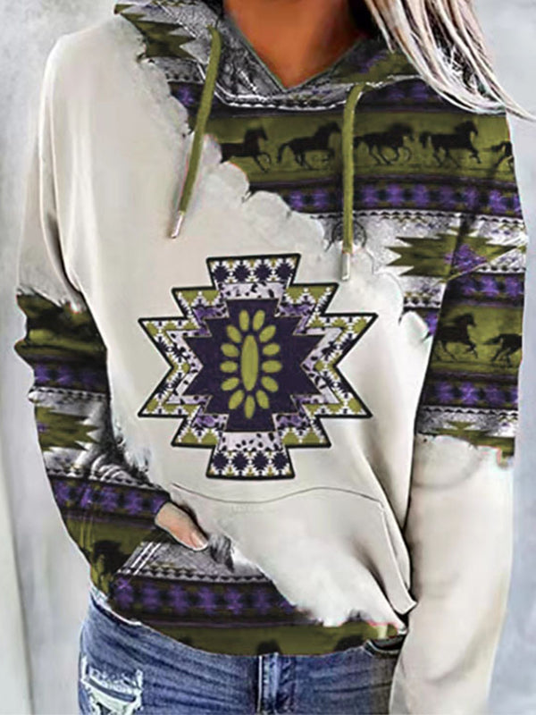 Wisherryy Western Horses Aztec Printed Hoodie