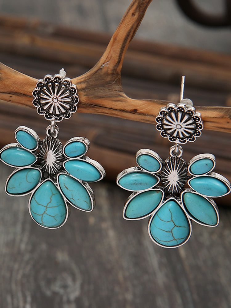 Western Turquoise Flower Earrings