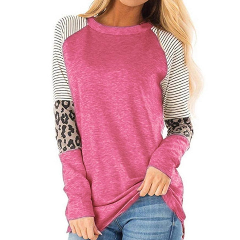 Casual Crew Neck Leopard Print Panled Tunic