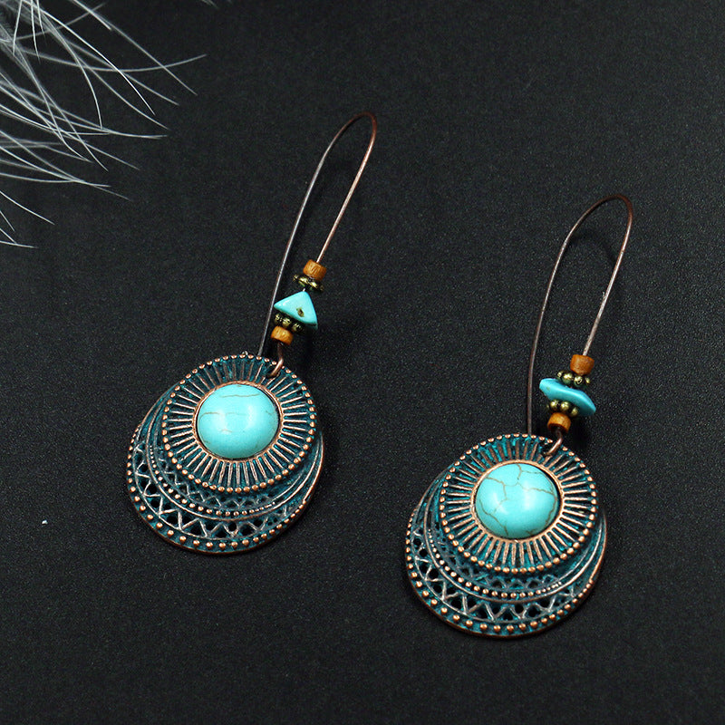 Wisherryy Alloy Creative Big Ear Hook Turquoise Earrings