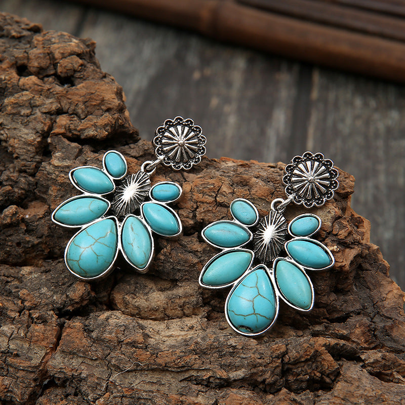 Western Turquoise Flower Earrings