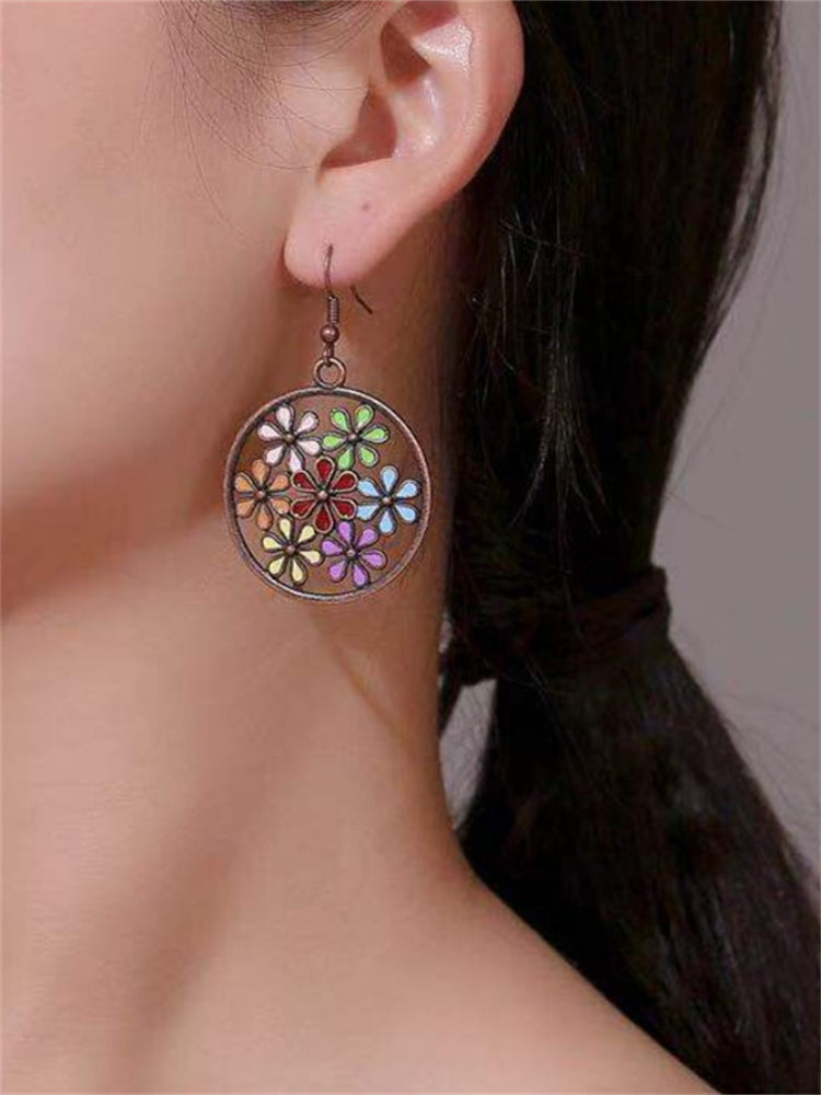 Wisherryy Colorful Flowers Hollow Carving Earrings