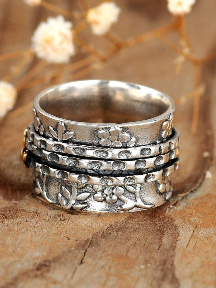 Wisherryy Vintage Floral & Bees Carving Ring