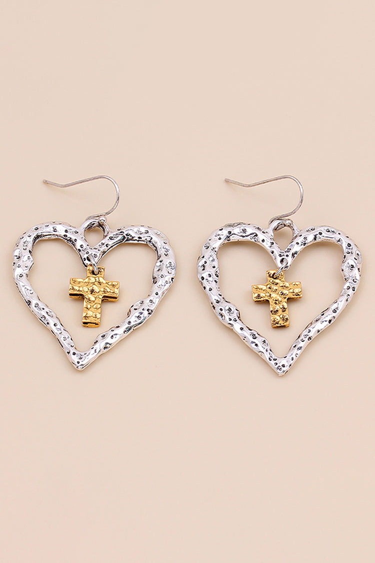 Vintage Cutout Heart Cross Earrings