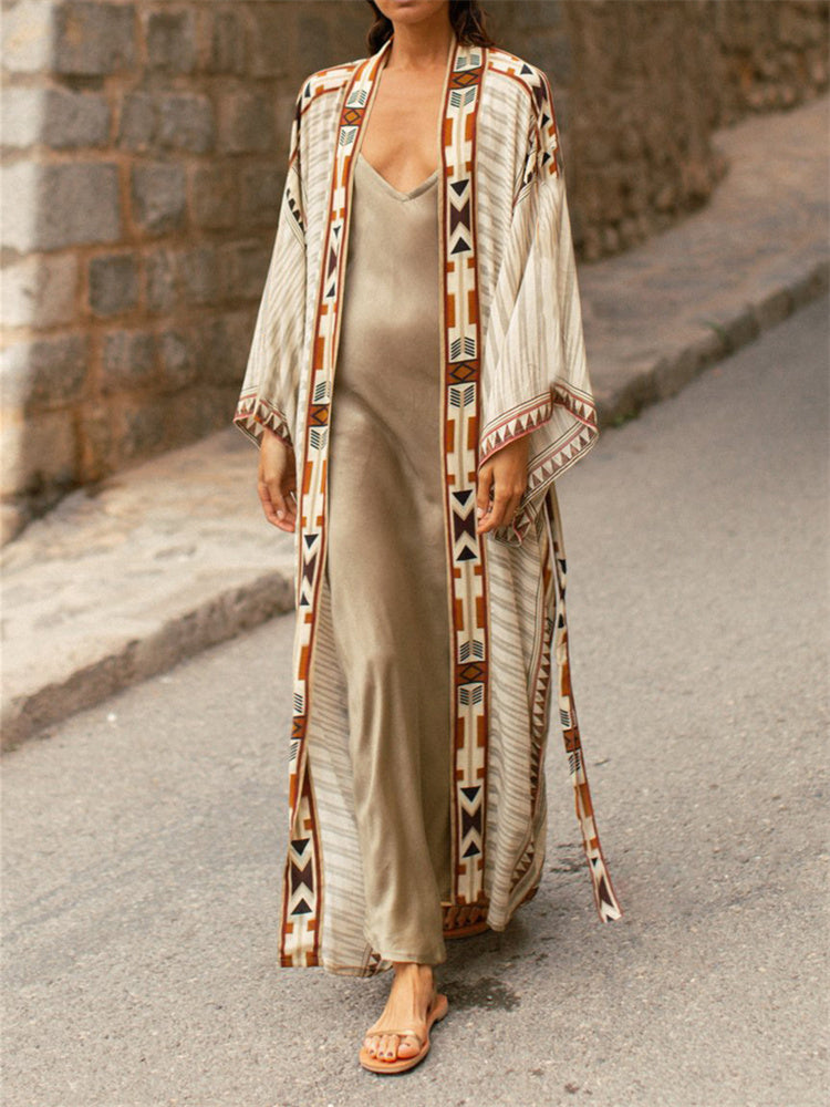 Wisherryy Western Ethnic Aztec Loose Fit Kimono Robe