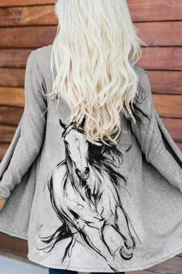 Western Horse Print Long Sleeve Casual Cardigan