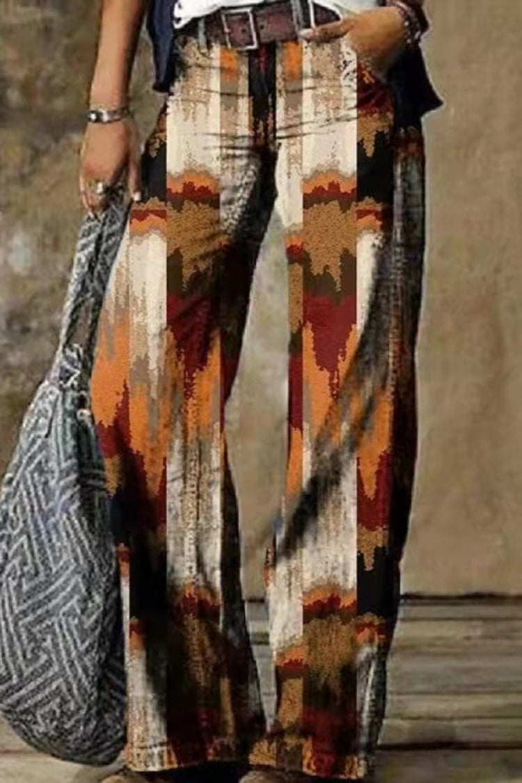 Western Retro Contrast Print Loose Lounge Pants