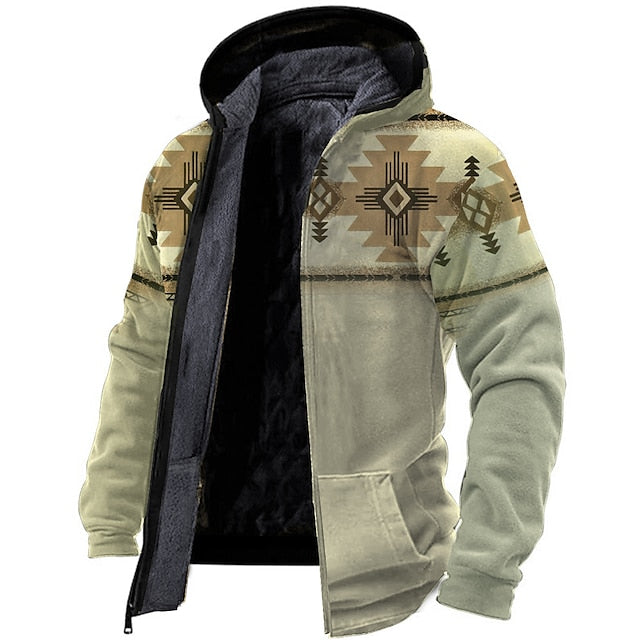 Men's Distressed Tribal Graphic Hoodie Jacket - Casual Daily Wear